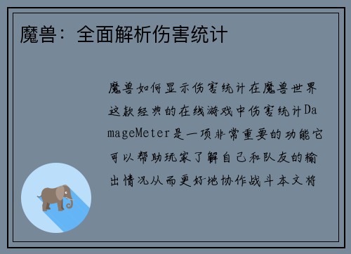 魔兽：全面解析伤害统计
